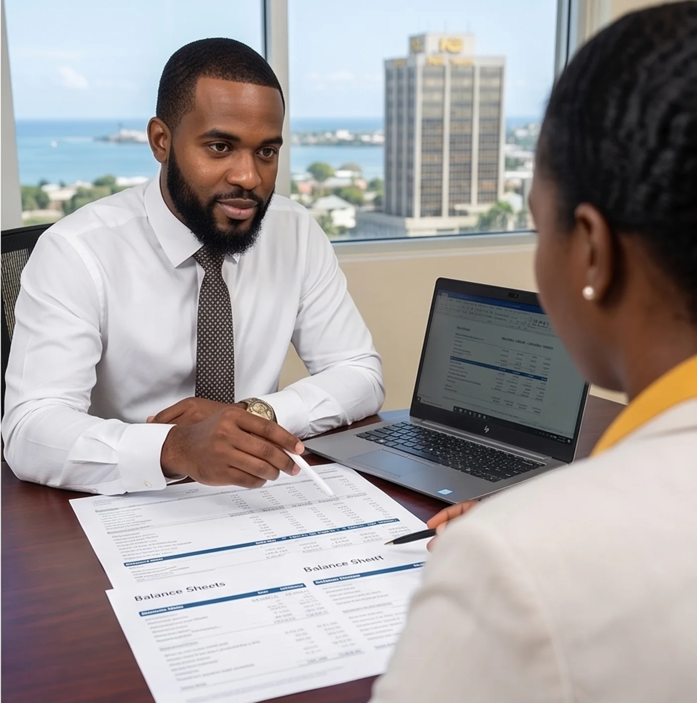 A GTCL partner reviewing a client's balance sheets